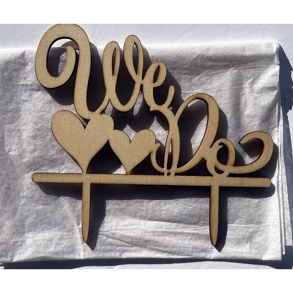 Wooden “We Do” Wedding Cake Topper Unfinished Rustic Bridal Shower